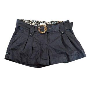 Y2K Studio Y Black Belted Leopard Print Mini Shorts